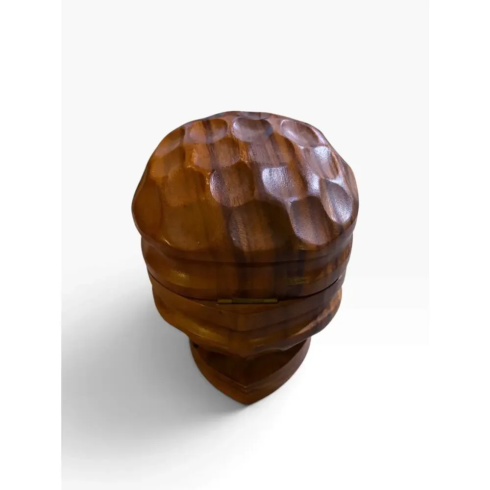 MCM Vintage Hand Carved Monkey Pod Wood Walnut Nut Bowl Set with Mallet
